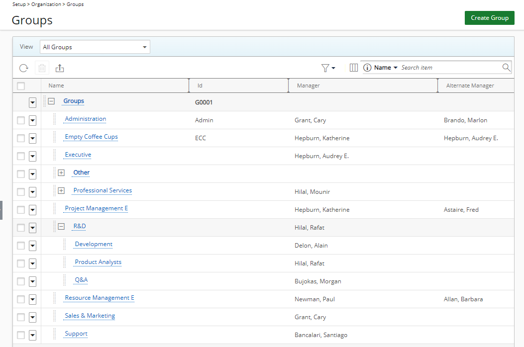 View the Groups page