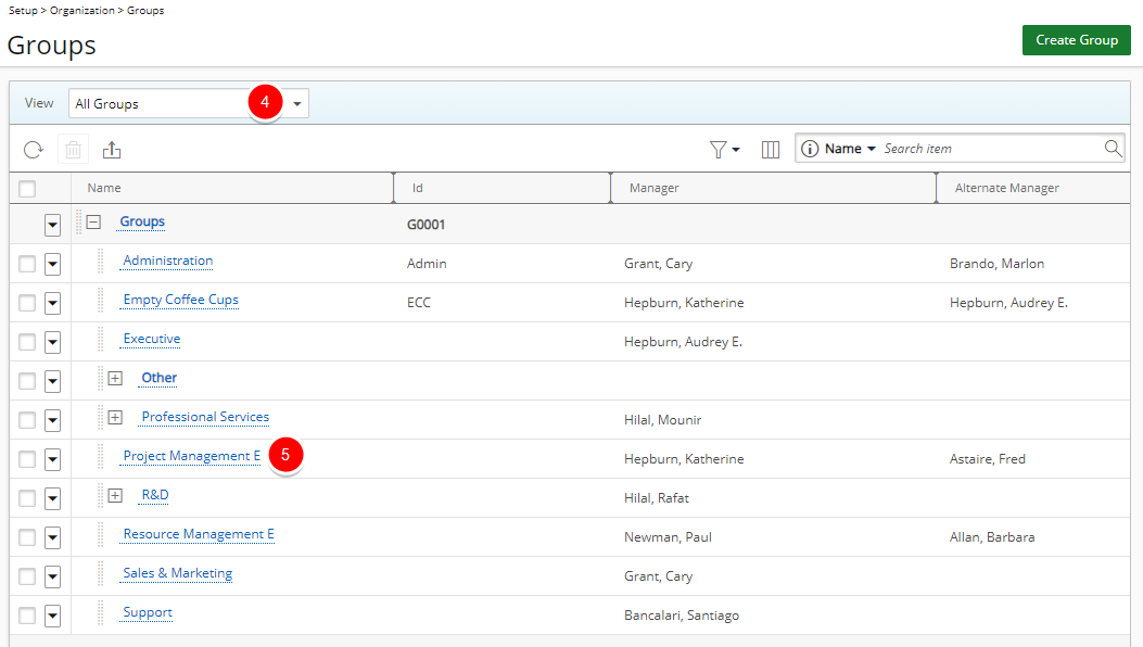 View the Groups page