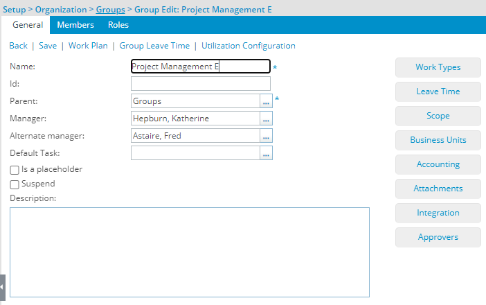 View the details of the selected Group