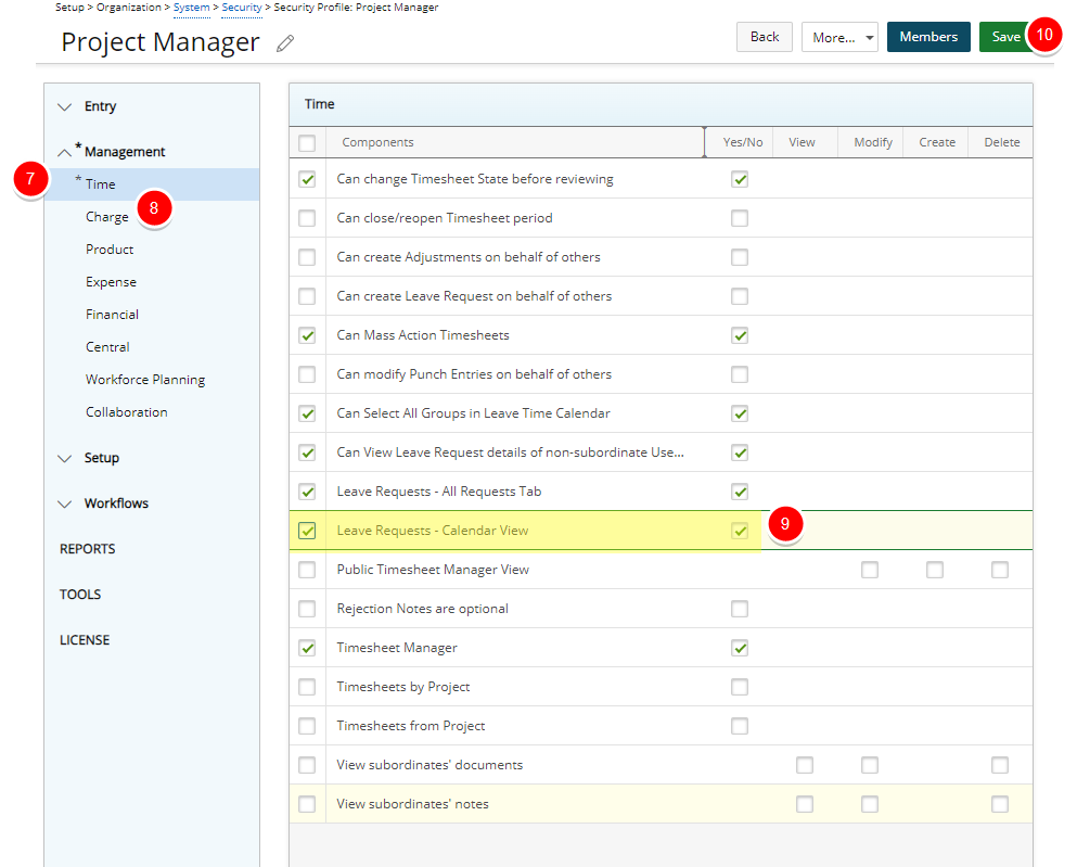 Select the Leave Requests - Calendar View Rights
