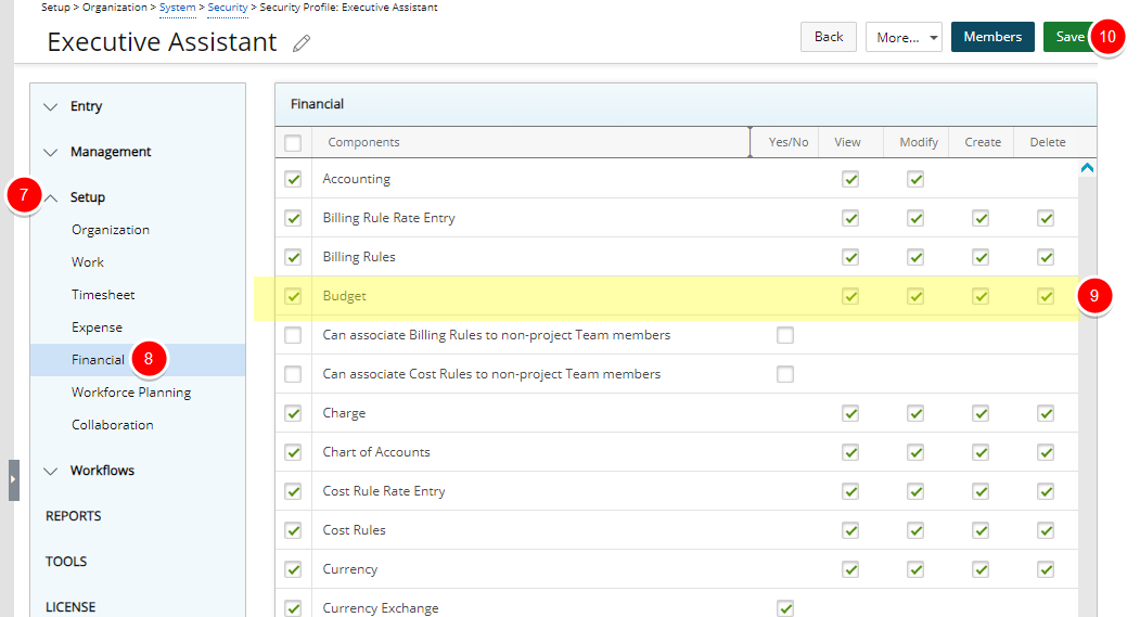 Select the Entry / Workforce Planning Rights
