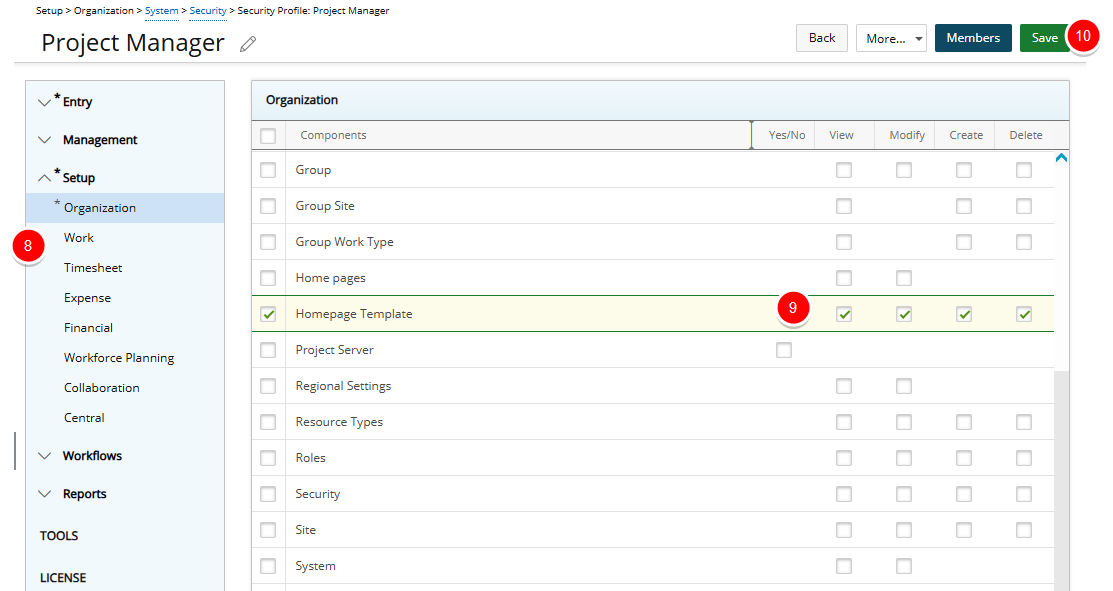 Select the required option(s)  based on the access you want to grant