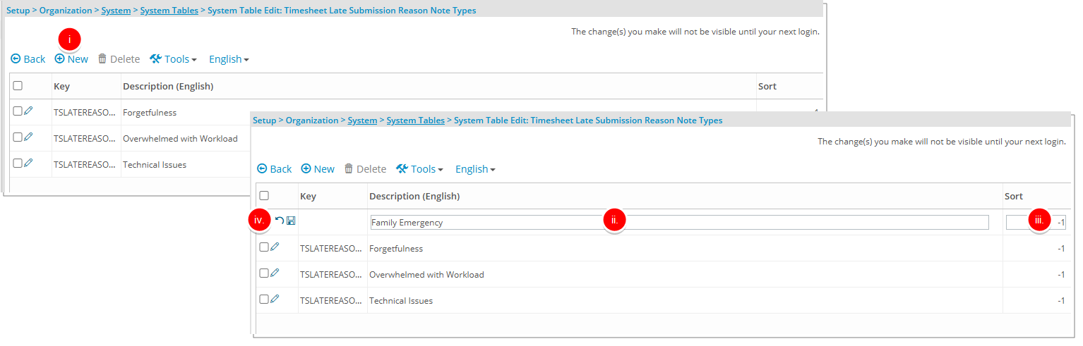 Add new Timesheet Late Submission Reason Note Types