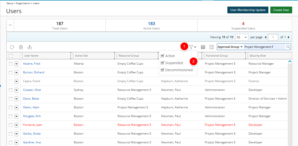 Access the Filters context menu