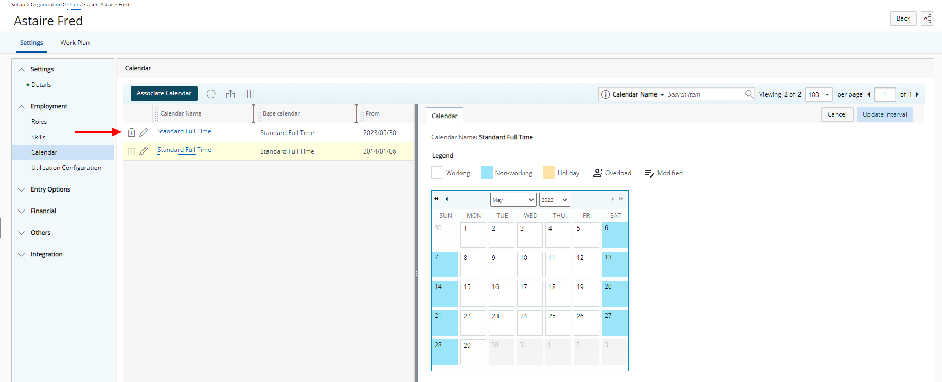 View the selected calendar