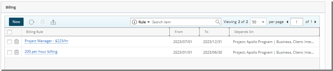 Two Rates are associated to the User for a Project based on the Time Entry date