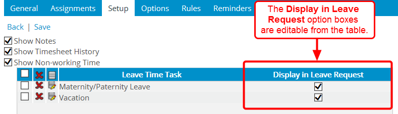 View the Display in Leave Request options