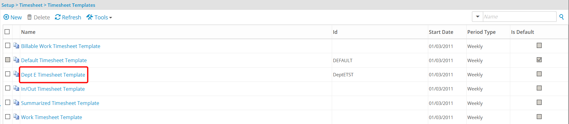Select the appropriate Timesheet Template