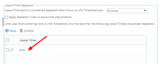 View the selected Leave Time work type in the list