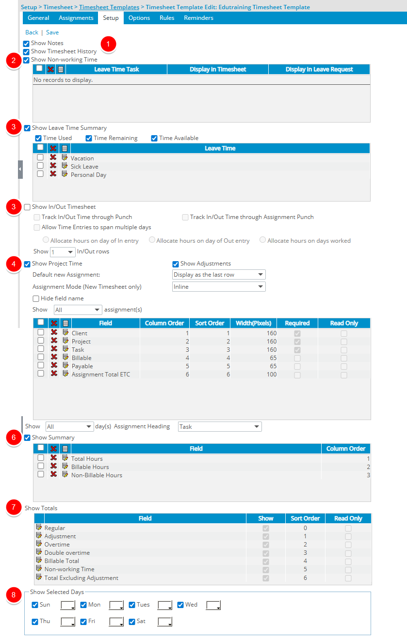 Show Non-working Time Frame