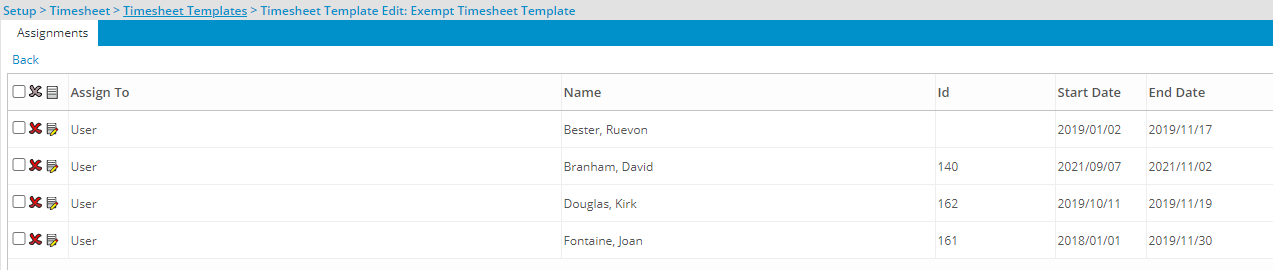 View the Exempt Timesheet Template page