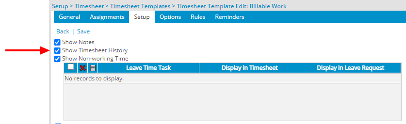Select Show Timesheet History