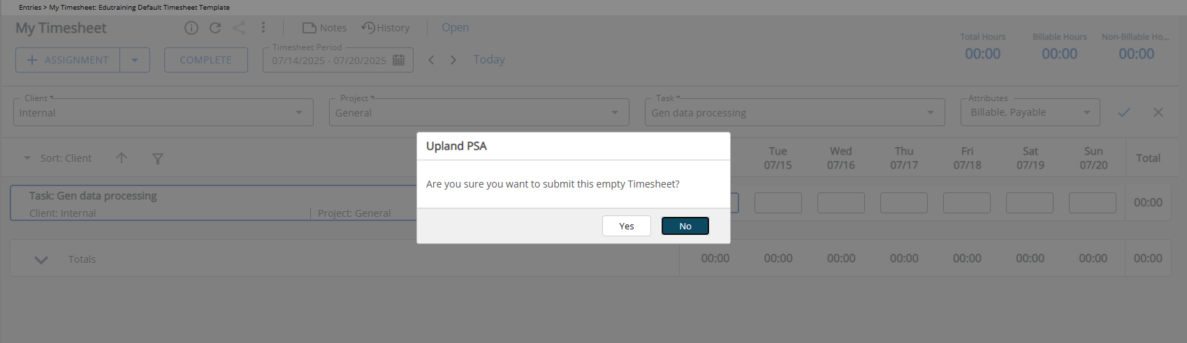 Are you sure you want to submit this empty Timesheet?