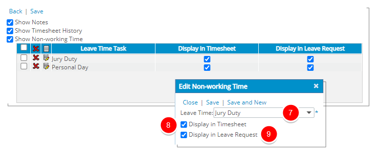 Editing a Non-working Time option