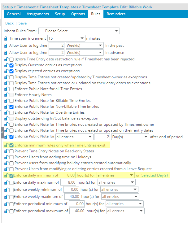 Select Enforce daily minimum