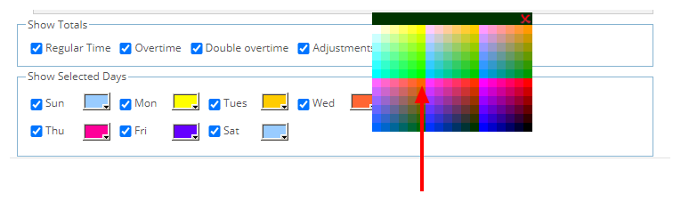Select a color for each day of the week