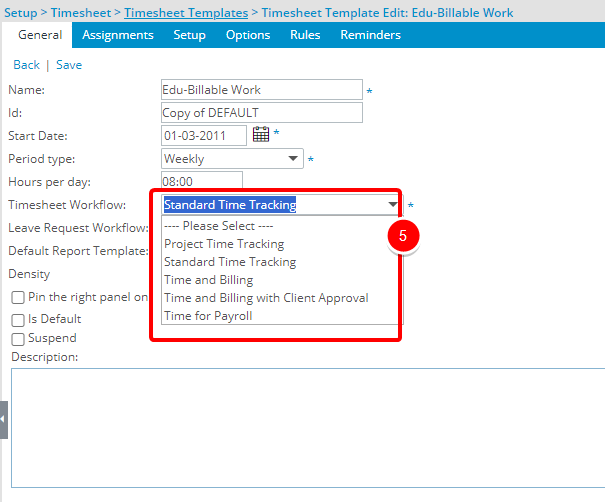 Select the Timesheet Workflow