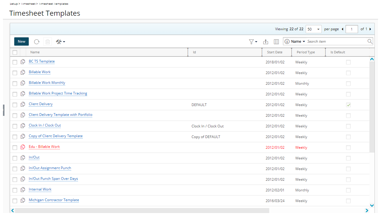 View the Timesheet Templates