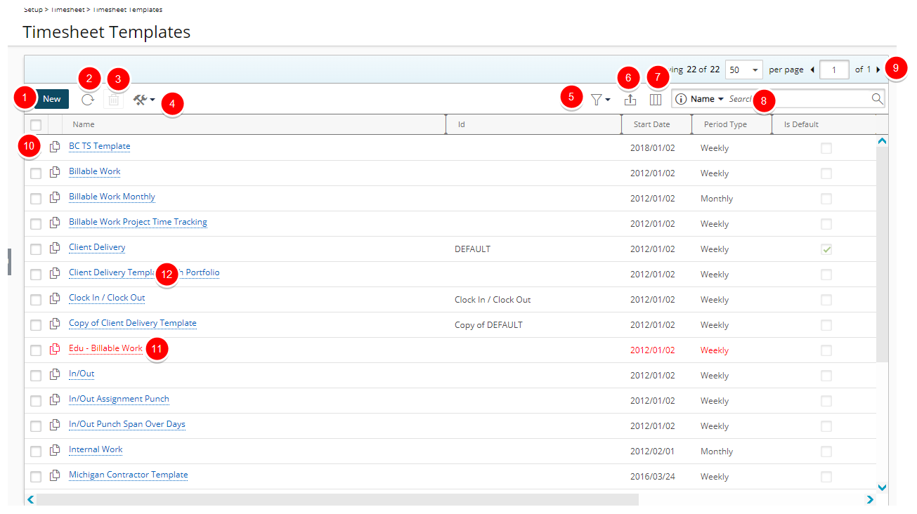 View the Timesheet Templates