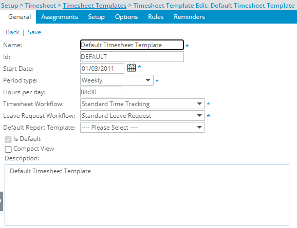 View the details of the Timesheet Template