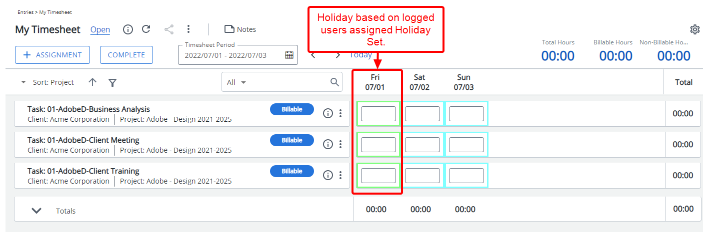 View the impact as a user making an entry on their timesheet