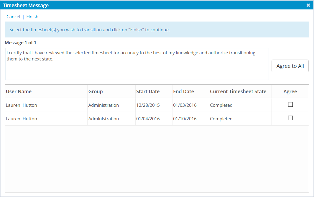 View the Timesheet Disclaimer triggered as Assigned timesheet