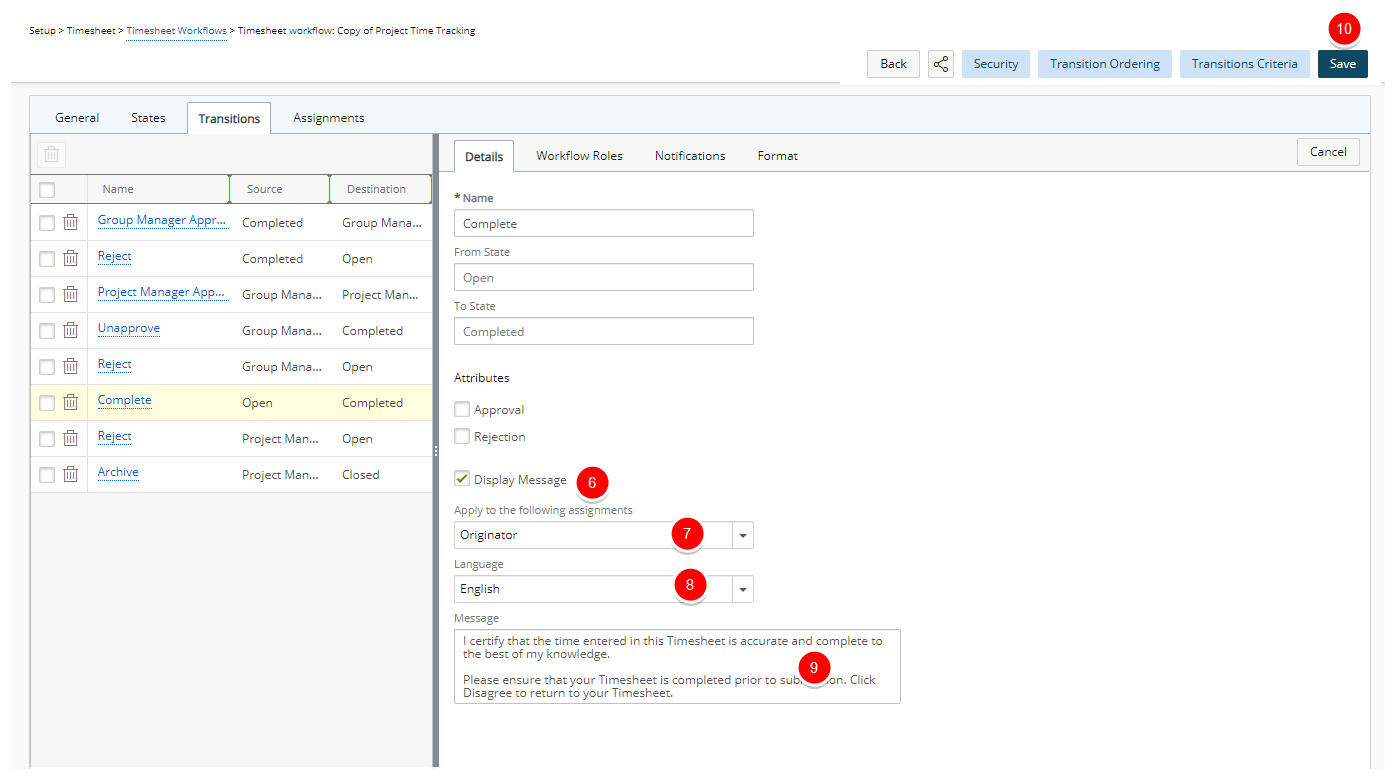 Click the Display message option