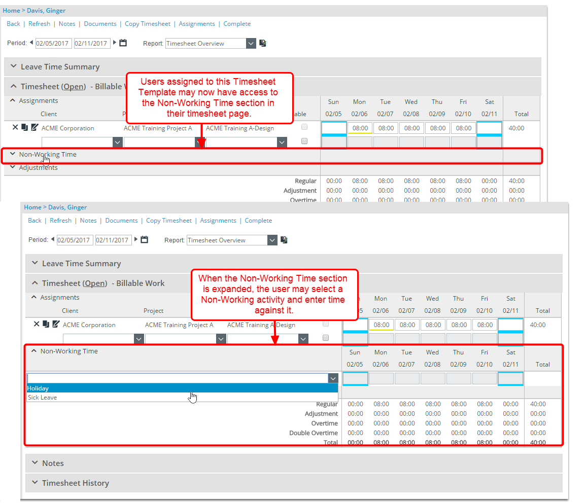View the impact as a user making an entry on their timesheet