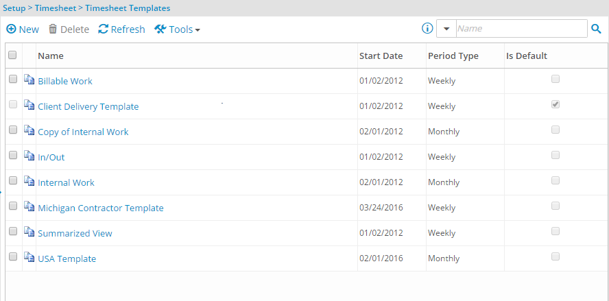 View the Timesheet Templates