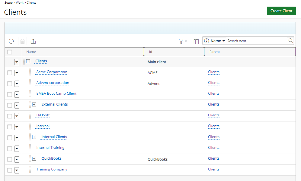 View the Clients list