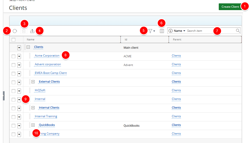 View the Clients list