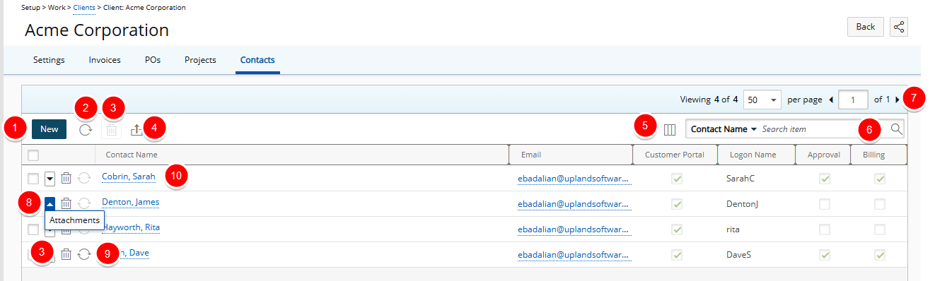Client Contact List page