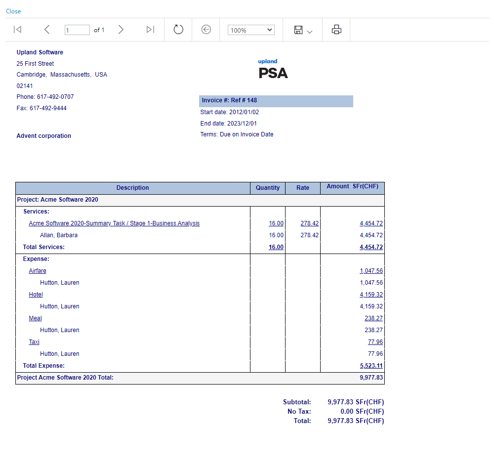 View the pro forma copy of the invoice