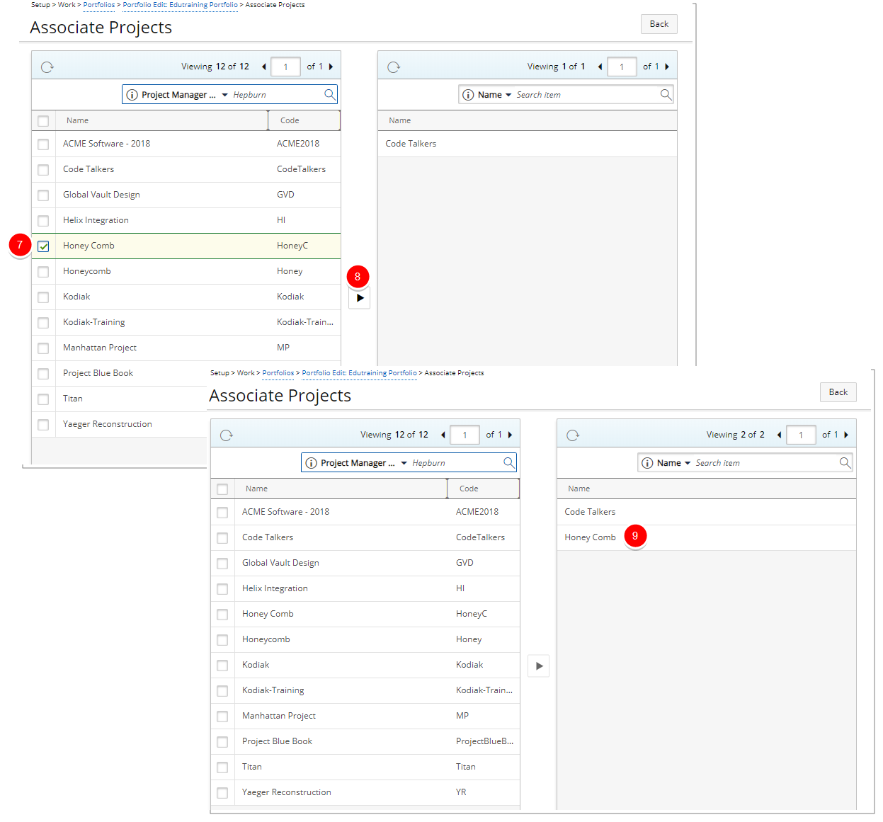 Select the desired project(s)