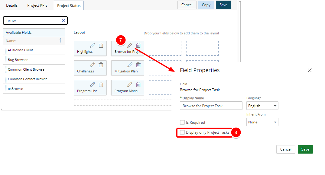 Select a project field