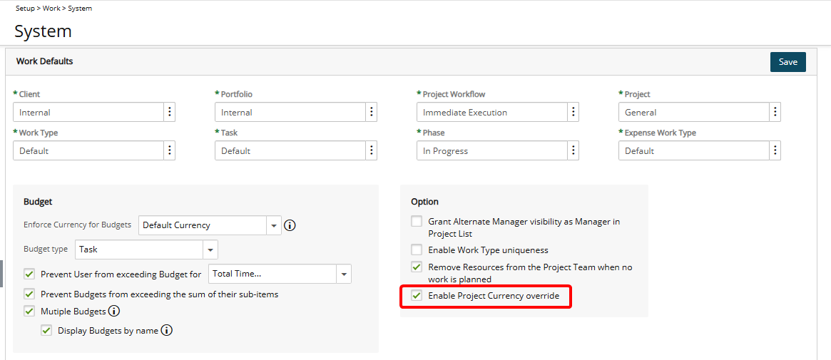 Select Enable Project Currency override