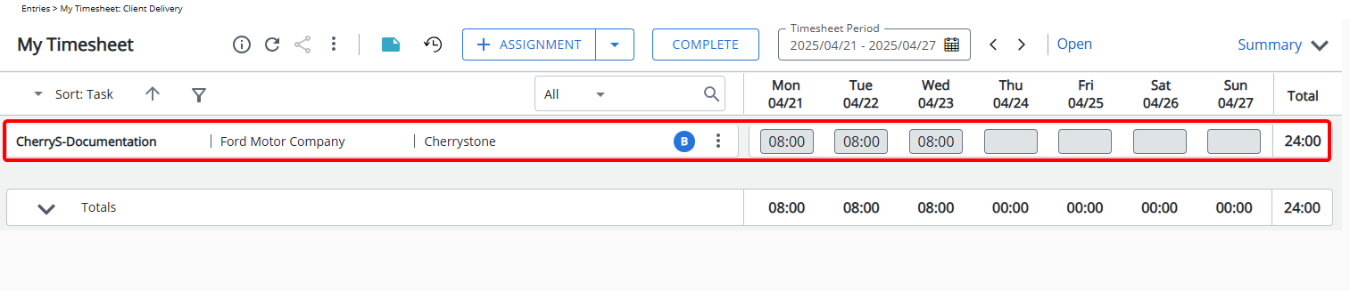 View the impact as the user making an entry on their timesheet