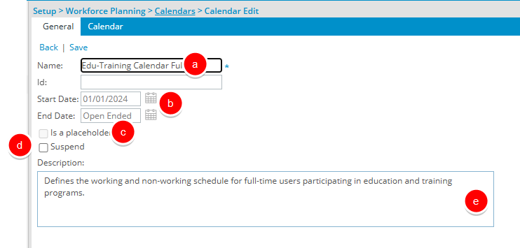 Calendar Edit General tab