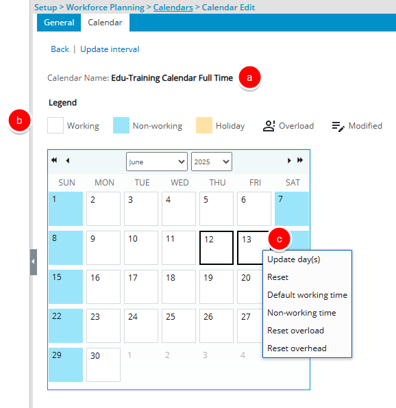 Calendar Edit Calendar tab