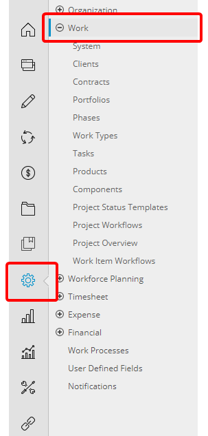 View the Navigation Menu with Work Selected