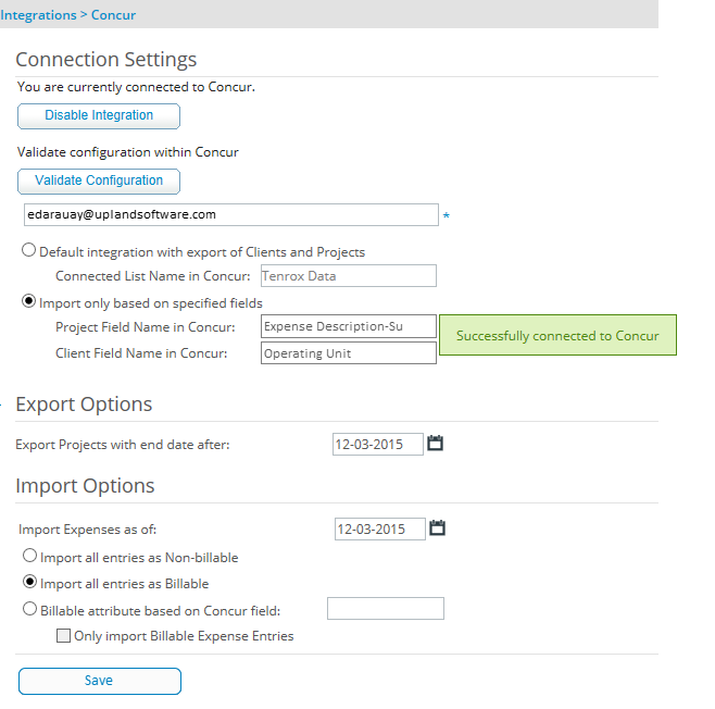 Successfully connected to Concur