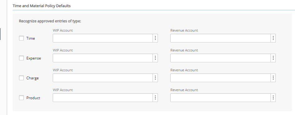 Time and Material Policy Defaults