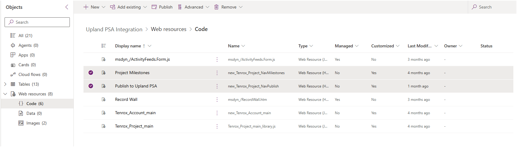 Click the Project Milestones respectively to open the Publish to Upland PSA dialog box for each of the selected objects.