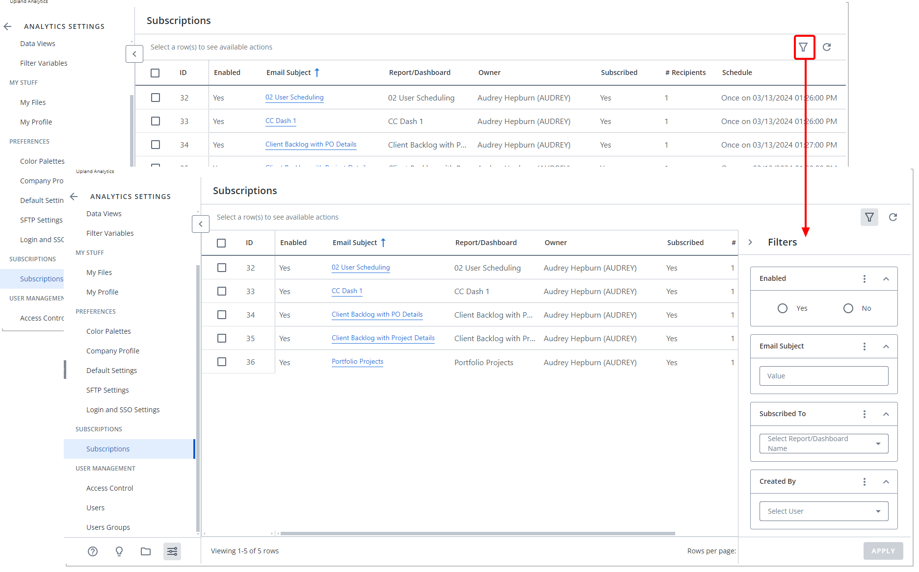New Filter Option for Subscriptions List