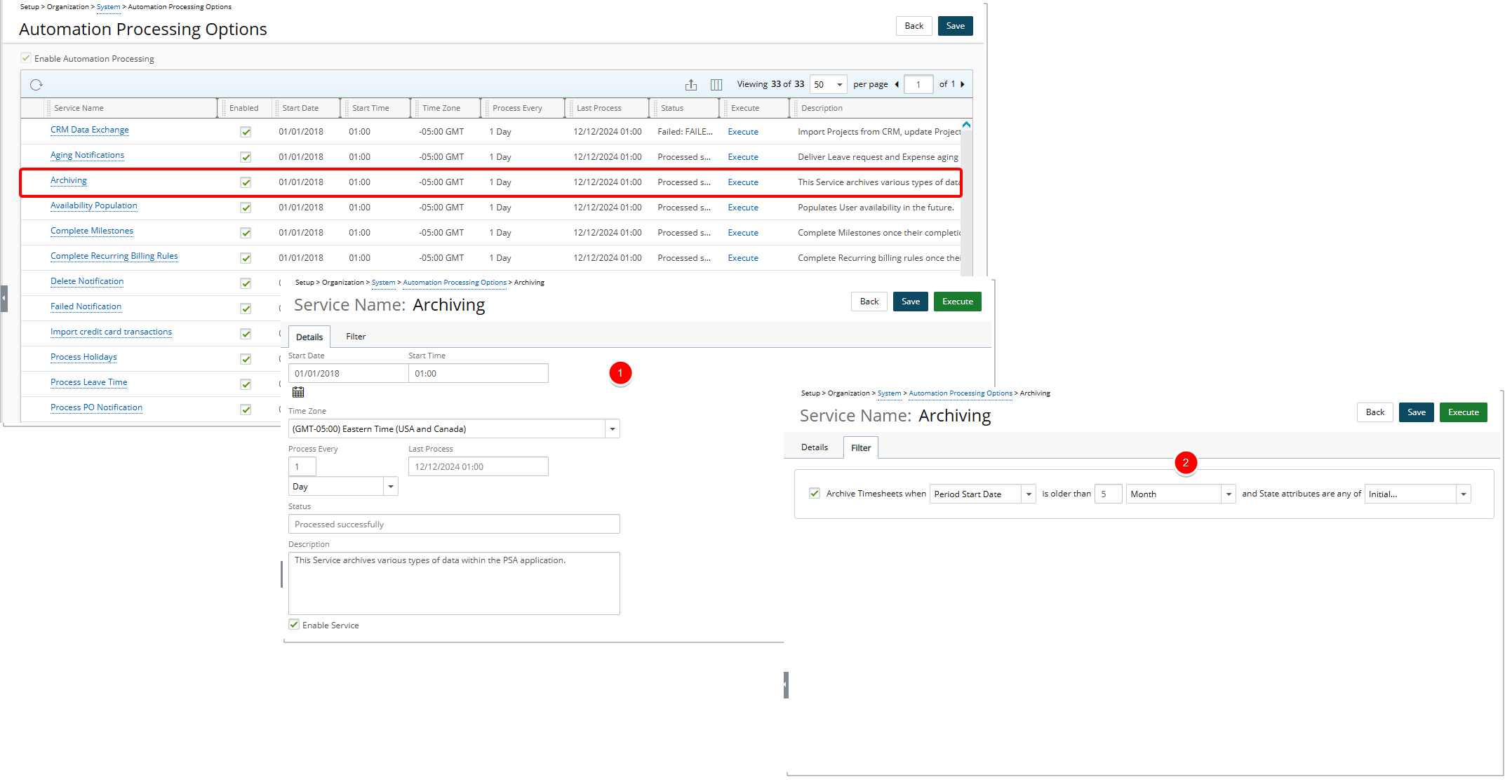 New Archiving Automation Service | Timesheets