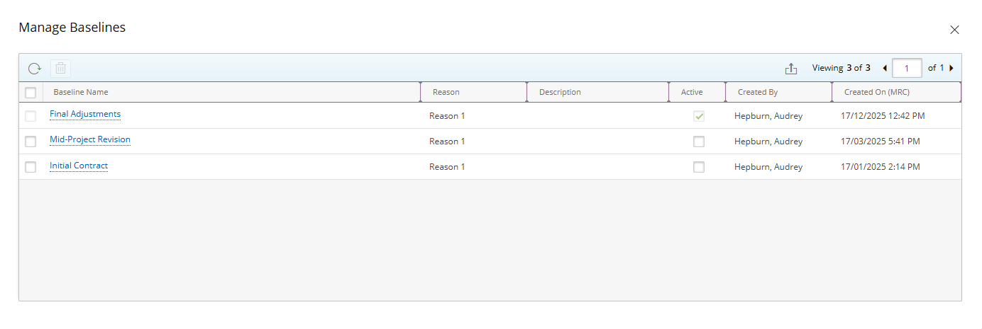 Manage Baselines