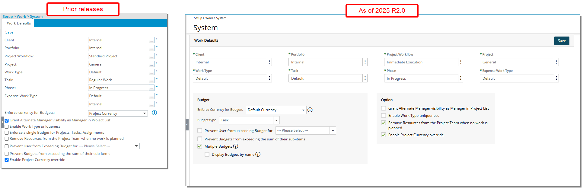 Enhanced Work System Setup Page with Improved UX/UI and New Budget Settings