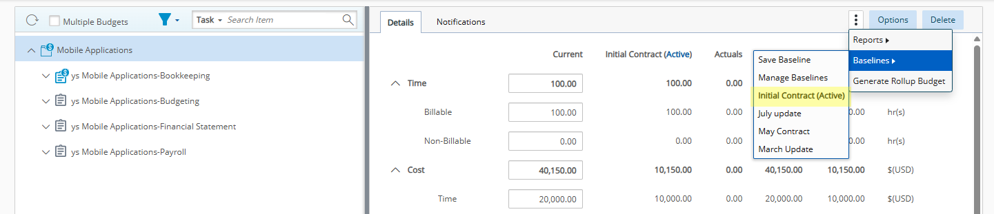 The Active Baseline is now bold and the word Active is now clearly displayed.