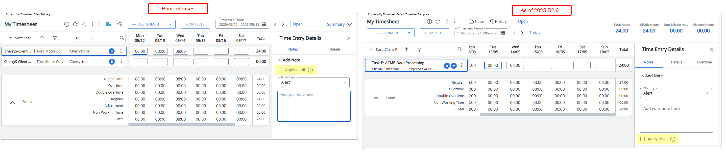 Enhanced Note Entry Experience in My Timesheet