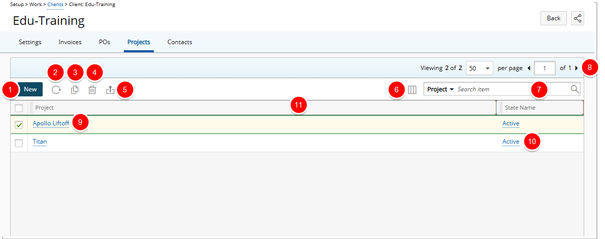  Projects Tab in Client Edit Page